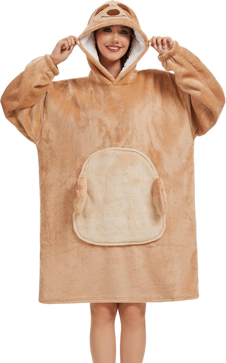LATH.PIN Tragbare Decke Hoodie Übergrosse – Tierformen Tragbare Decken mit Armärmeln mit Kapuze Pull