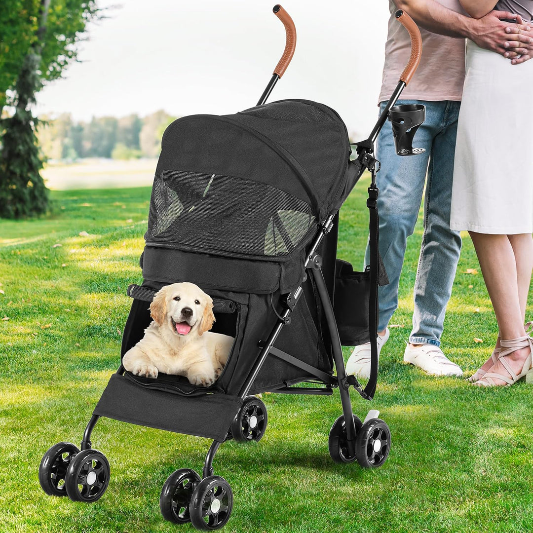 YITAHOME Hundewagen Haustiere Buggy bis 11,3kg, Hundebuggy mit Netzfenstern & Getränkehalter & Ablag