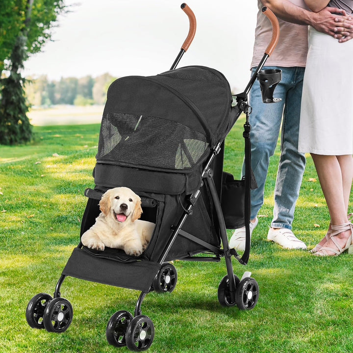 YITAHOME Hundewagen Haustiere Buggy bis 11,3kg, Hundebuggy mit Netzfenstern & Getränkehalter & Ablag