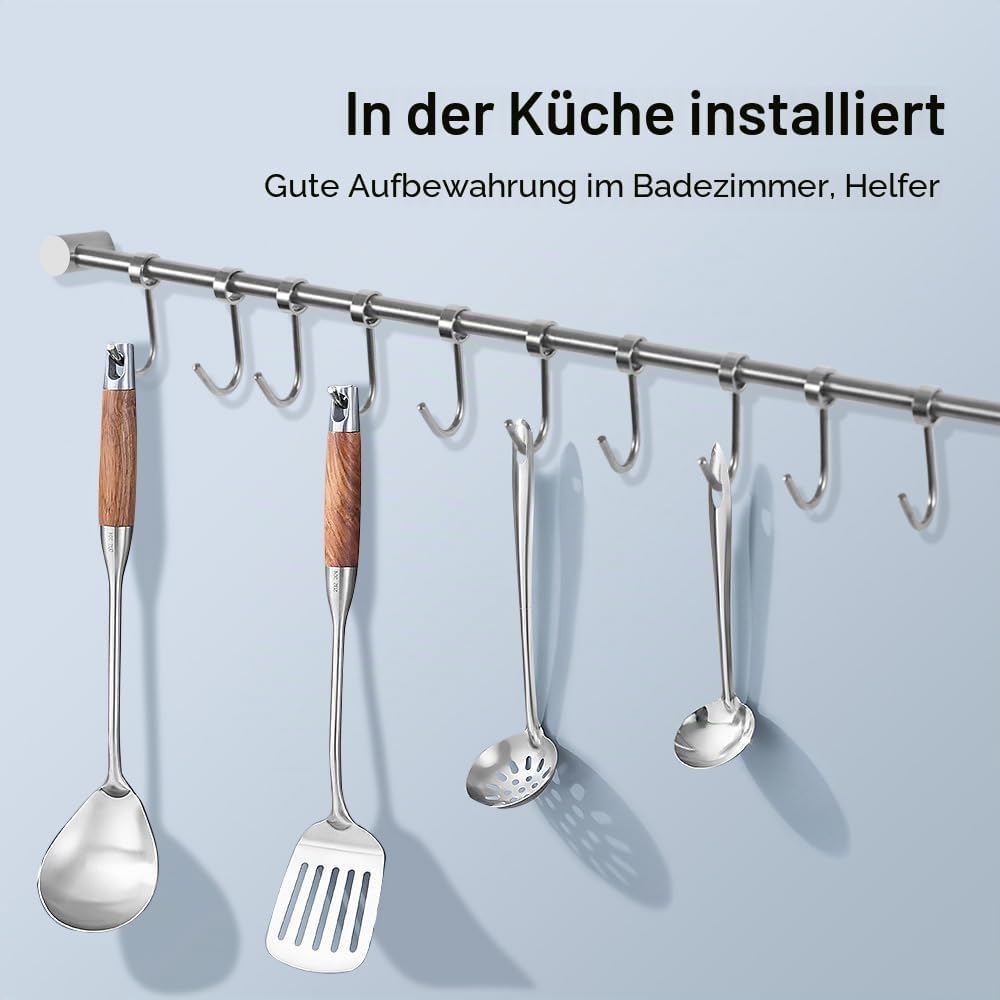 Dent-de-lion Stange mit 12 Haken aus SUS304-Edelstahl, für Küchenutensilien, Garderobenhaken, Handtu