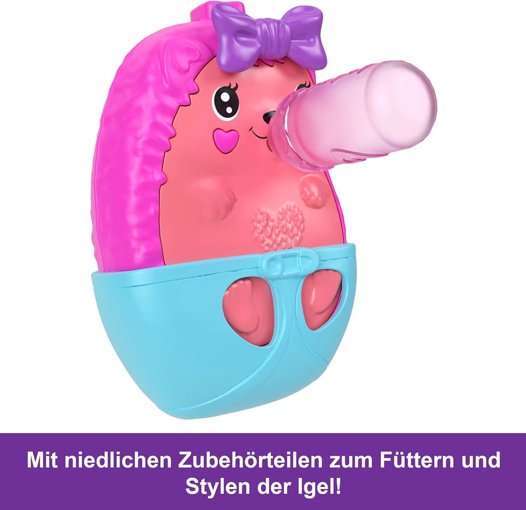 Polly Pocket 2-in-1 Reisespielzeug mit 2 Mikropuppen und 16 Accessoires, Igel-Handtaschen-Spielset,