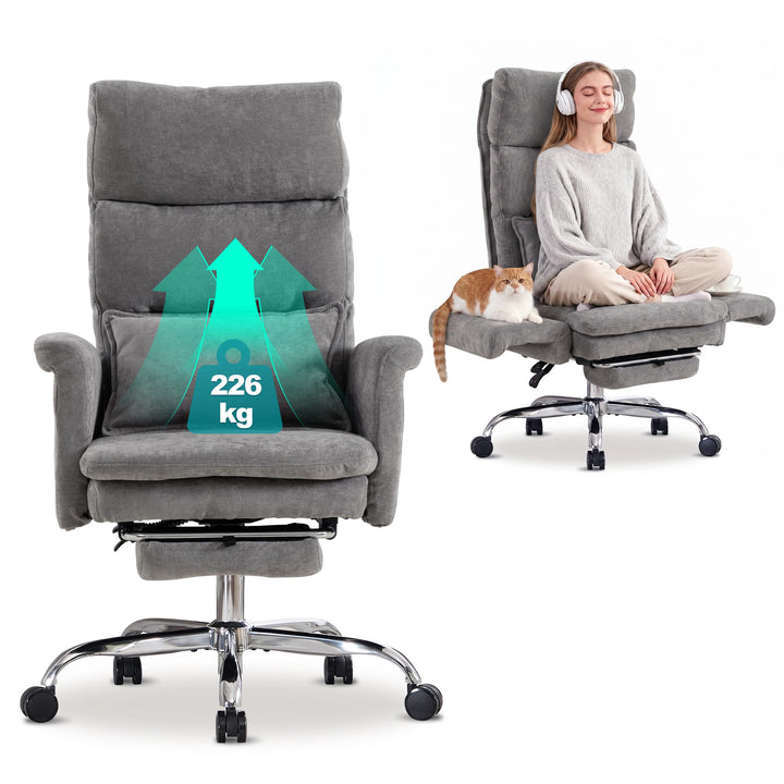 UEV Bürostuhl Ergonomisch mit Fussstütze bis 226kg,klappbare Armlehnen/Dicker Sitzpolsterung/Verstel