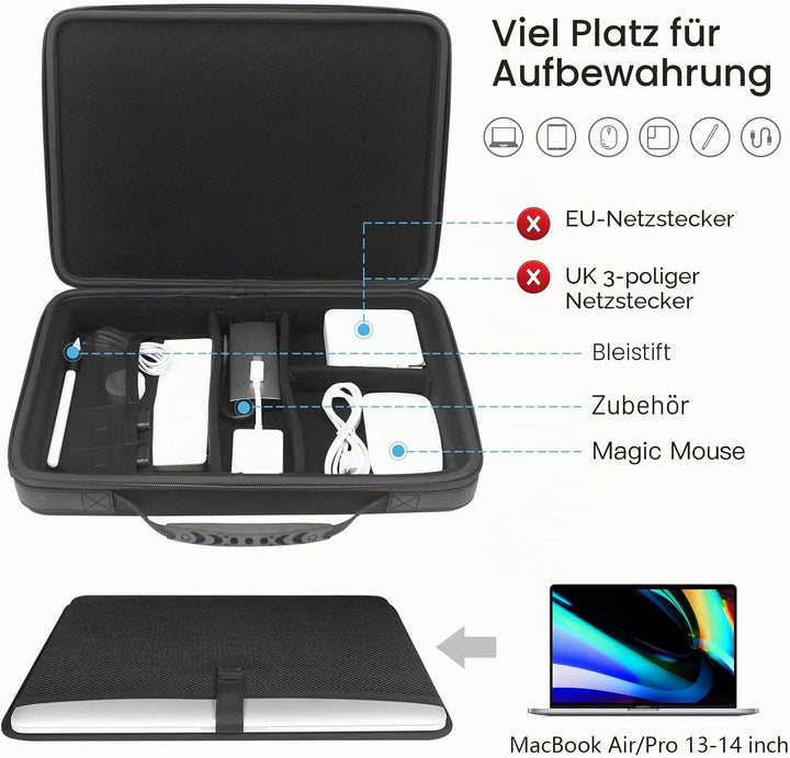 Smatree Hartschale 13,3 Zoll für MacBook Air 13,6 Zoll 2022/MacBook Pro 13,3-14 Zoll 2021, Tragetasc