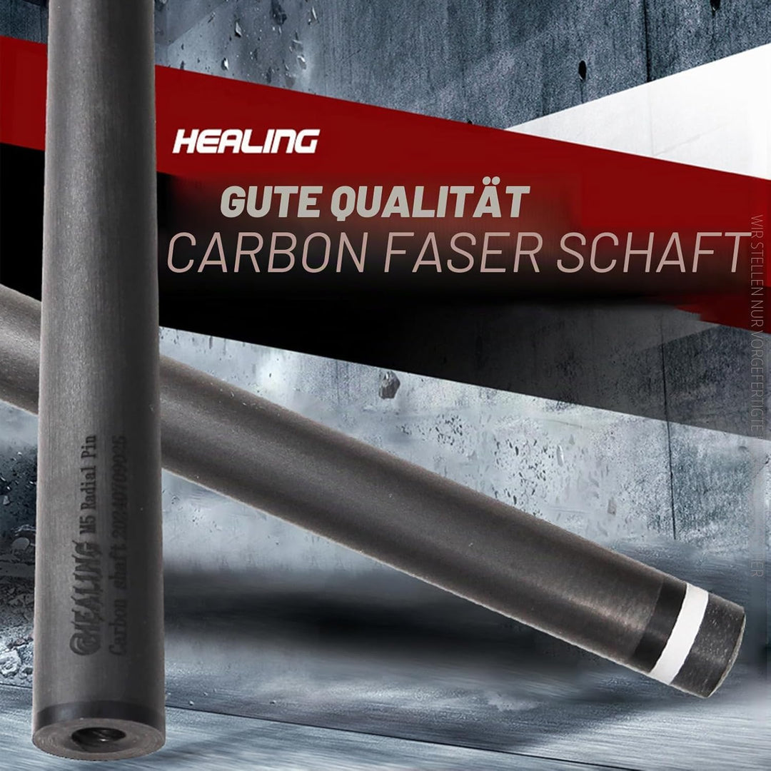 Der Schaft aus Kohlefaser hat einen Stirndurchmesser von 12,4 mm und eine Länge von 737 mm. Er passt