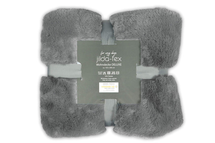 jilda-tex Wohn- Kuscheldecke Felloptik Rabbit Deluxe 750 GSM 150x200 220x240 cm Kunst-Felldecke (Hel