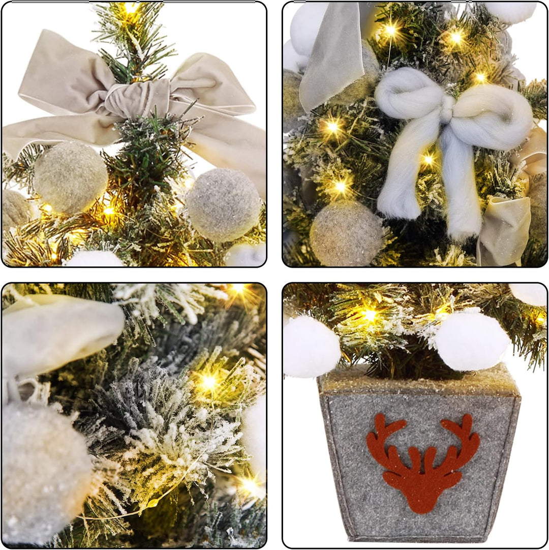 Weihnachtsbaum Künstlich, 60 cm Esstisch Schnee Fallender Weihnachtsbaum mit Weihnachtskugeln, Schle