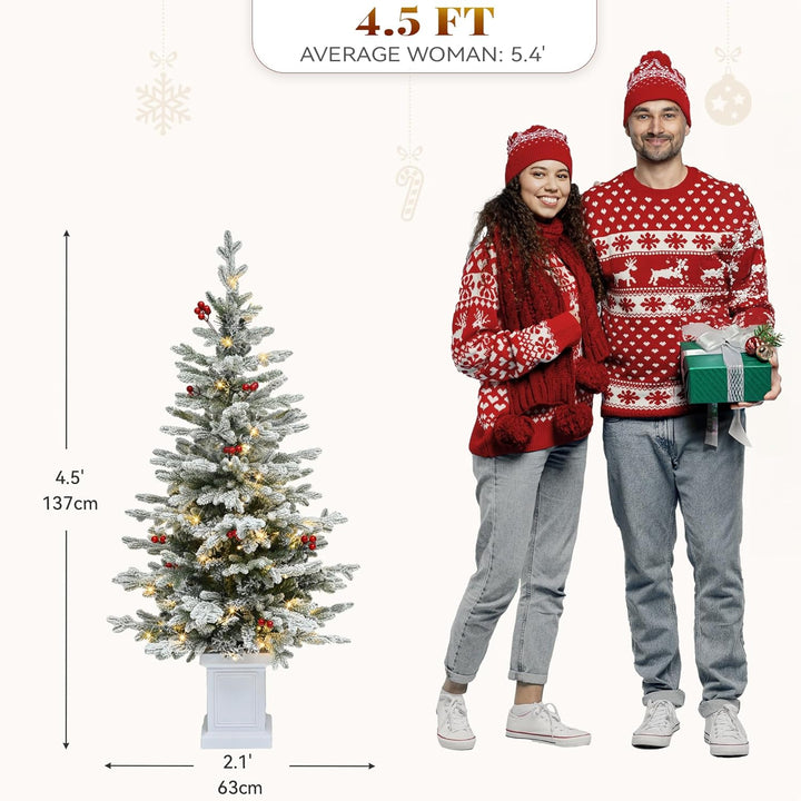 YITAHOME 140cm Vorgefertigter Künstlicher Weihnachtsbaum mit Beleuchtung, Schlanke Tanne mit 11 Rote