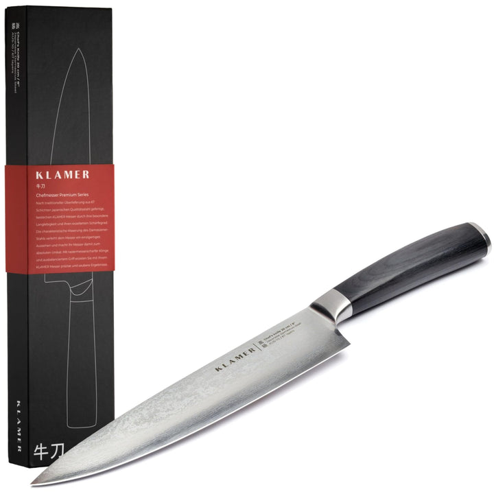 KLAMER Damast Chefmesser 20cm, extra scharfes Küchenmesser, echter japanischer Damaststahl, Fleischm