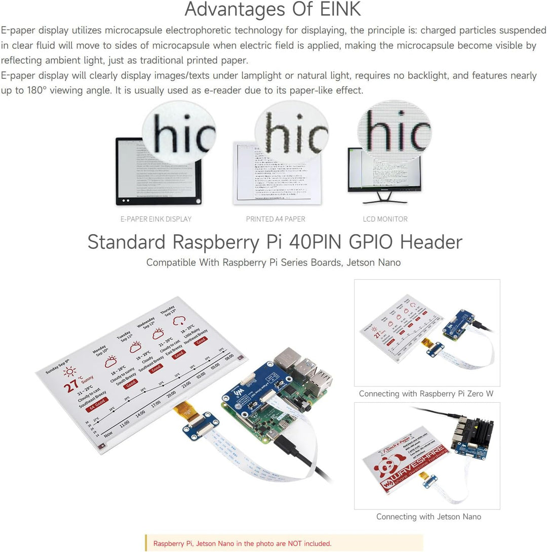Waveshare 7.5inch E-Paper Display HAT (B) Module 800x480 Resolution 3.3v E-Ink Electronic Screen SPI