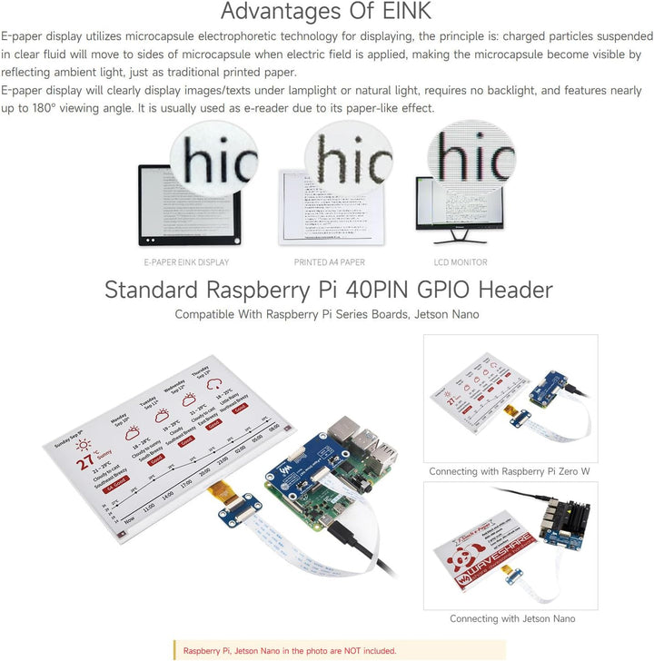 Waveshare 7.5inch E-Paper Display HAT (B) Module 800x480 Resolution 3.3v E-Ink Electronic Screen SPI
