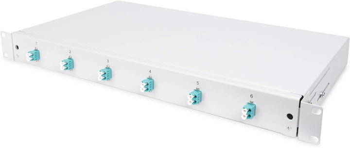 DIGITUS LWL Spleissbox 6 Kupplungen - LC - OM3 - 1HE - 19-Zoll - Multi-Mode Simplex - Mit Spleiss-Ka
