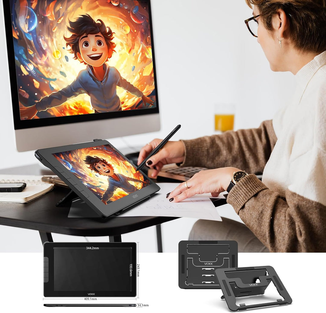 Grafiktablett mit Display mit 16384 Ebenen VEIKK Studio 16, 15,6 Zoll Drawing Tablet mit Display hat