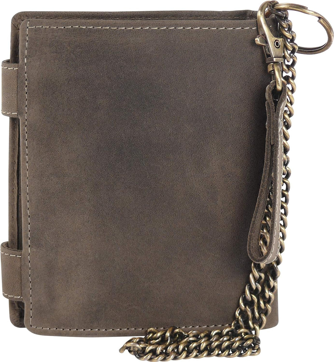Harrys-Collection Herren Geldbörse mit Wolf Motiv aus hochwertigem Leder + RFID mit Kette Vintage Lo