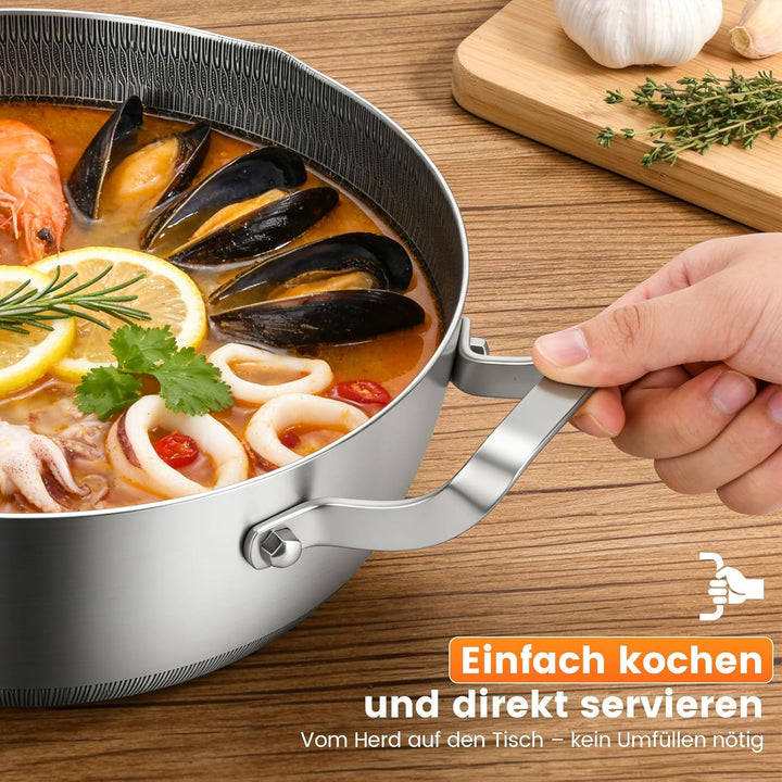 Schmorpfanne hoher Rand, Pfanne mit Deckel aus Glas,Wabenpfanne mit kratzfester Antihaftbeschichtung