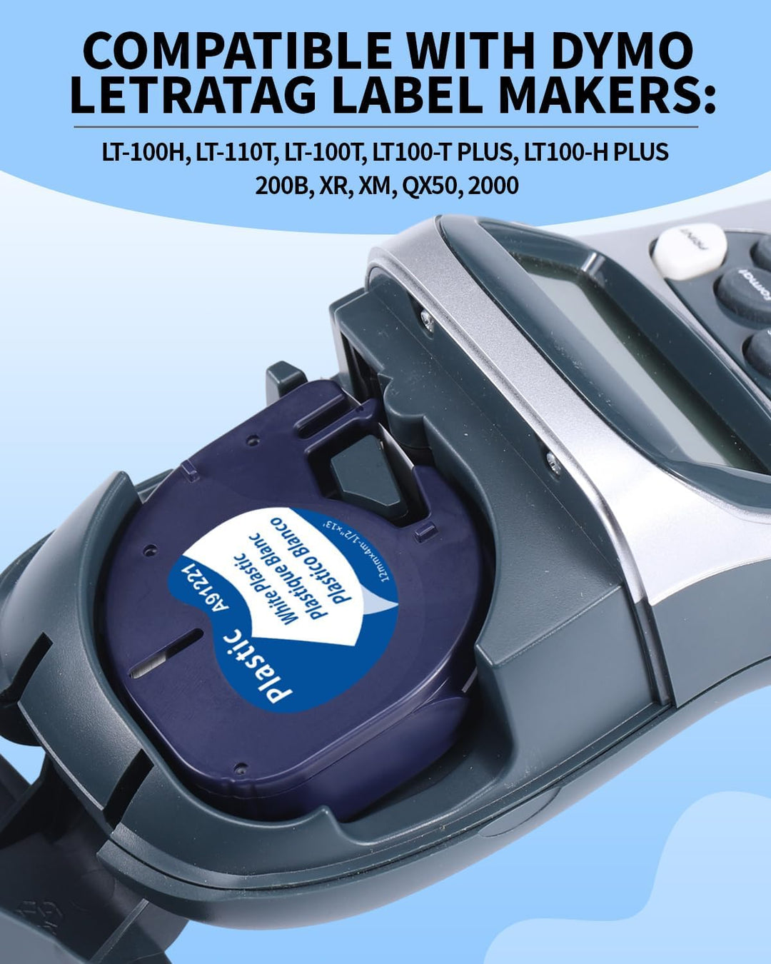 Aken Kompatibel mit Dymo Letratag Plastic 12mm x 4m Kompatibel mit Dymo LetraTag LT-100H LT-110T LT-