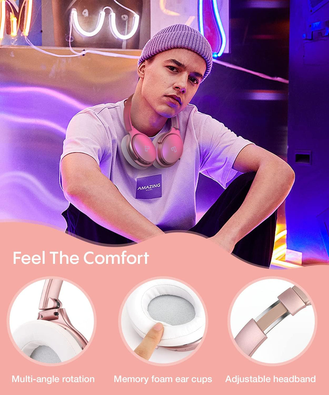 INFURTURE Noise Cancelling Kopfhörer, Roségold, Geräuschunterdrückung-Kopfhörer, Wireless, Bluetooth