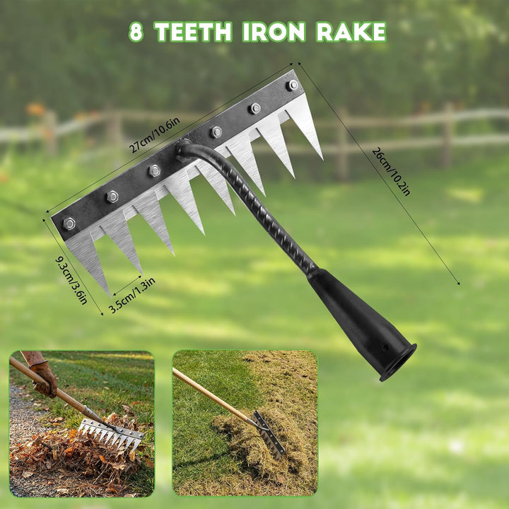 Gartenrechen,8 Teeth rechen,Mehrzweck Garten Unkraut Werkzeug,Gartenrechen aus Metall, Eisenrechen f