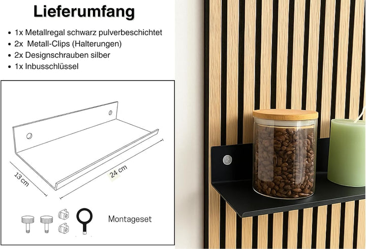 Steinmine - Designmanufaktur Wandregal Metall schwarz matt (13 x 24 cm) – Metallverschraubung – kein