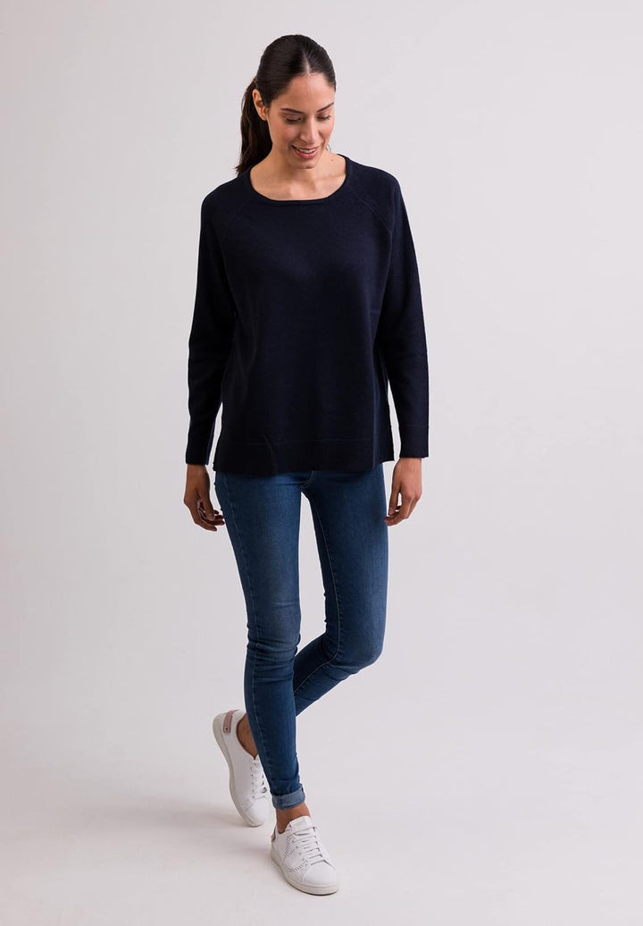 CASH-MERE.CH 100% Kaschmir Damen Pullover mit geradem Schnitt und Seitenschlitz | Sweater Rundhalsau