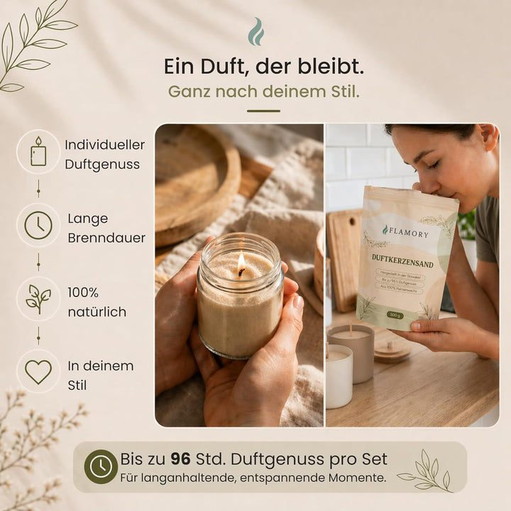 Kerzensand mit Duft Wellness Set 4x150g – [Vanille/Kokos/Lavendel/Sandelholz] – 12 Dochte inklusive