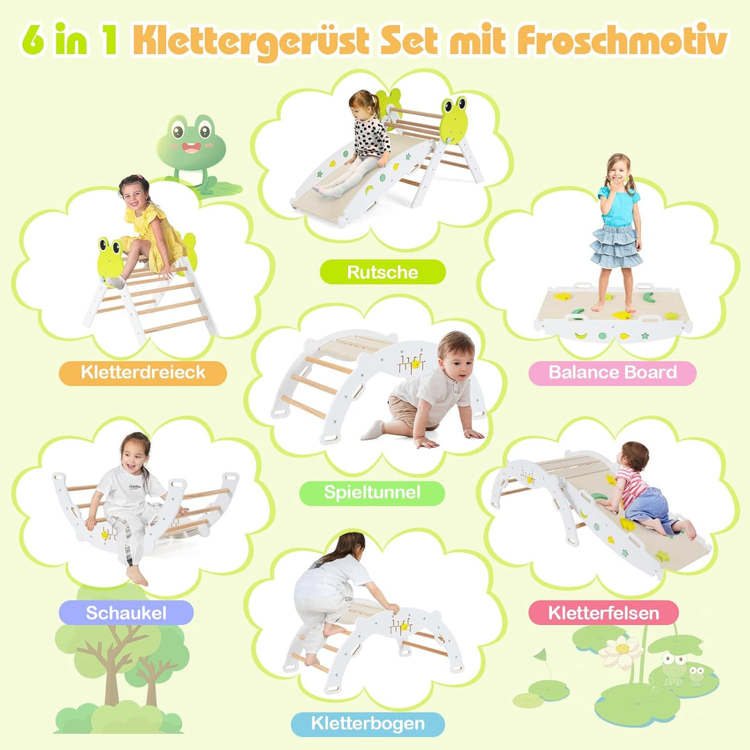 COSTWAY Klettergerüst Indoor 3er Set, klappabres Kletterdreieck mit Rutsche, Kletterbogen, inkl. dop