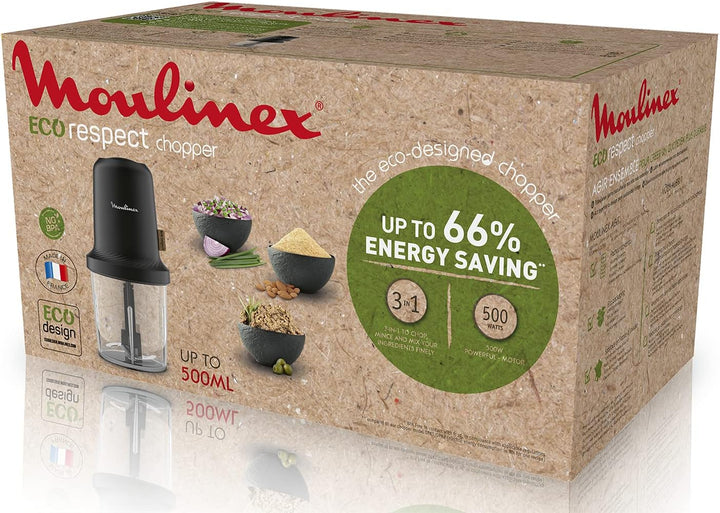 MOULINEX Eco Respect Fleischwolf, ökologisches Design, Zwiebeln, Knoblauch, Kräuter, Saucen, 0,5 l,