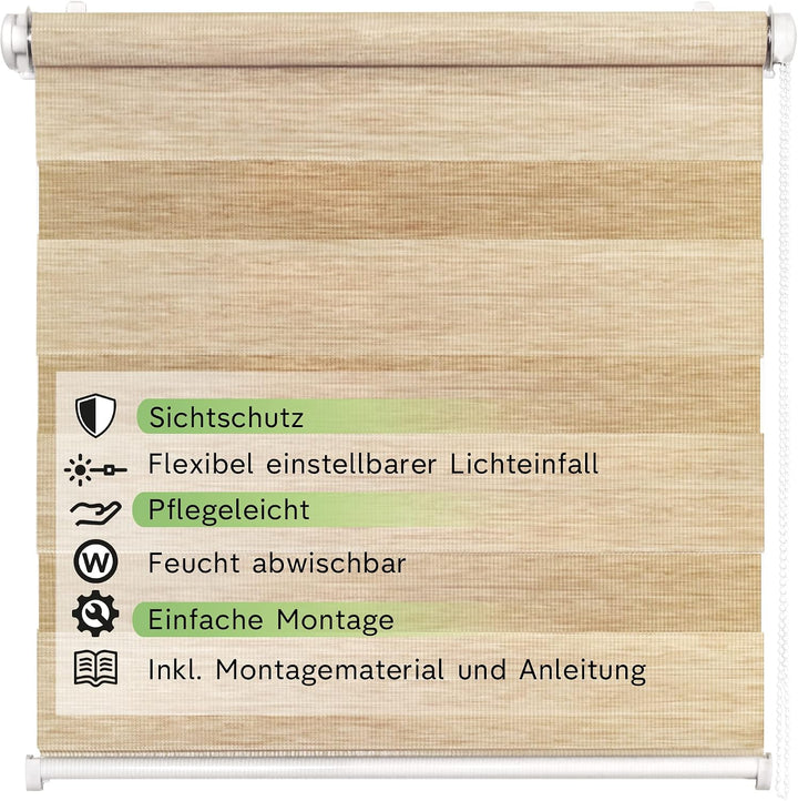 Rikmani Doppelrollo Fensterrollo LUIS Duo-Rollo Klemmfixierung Zebrarollo Seitenzugrollo ohne Bohren