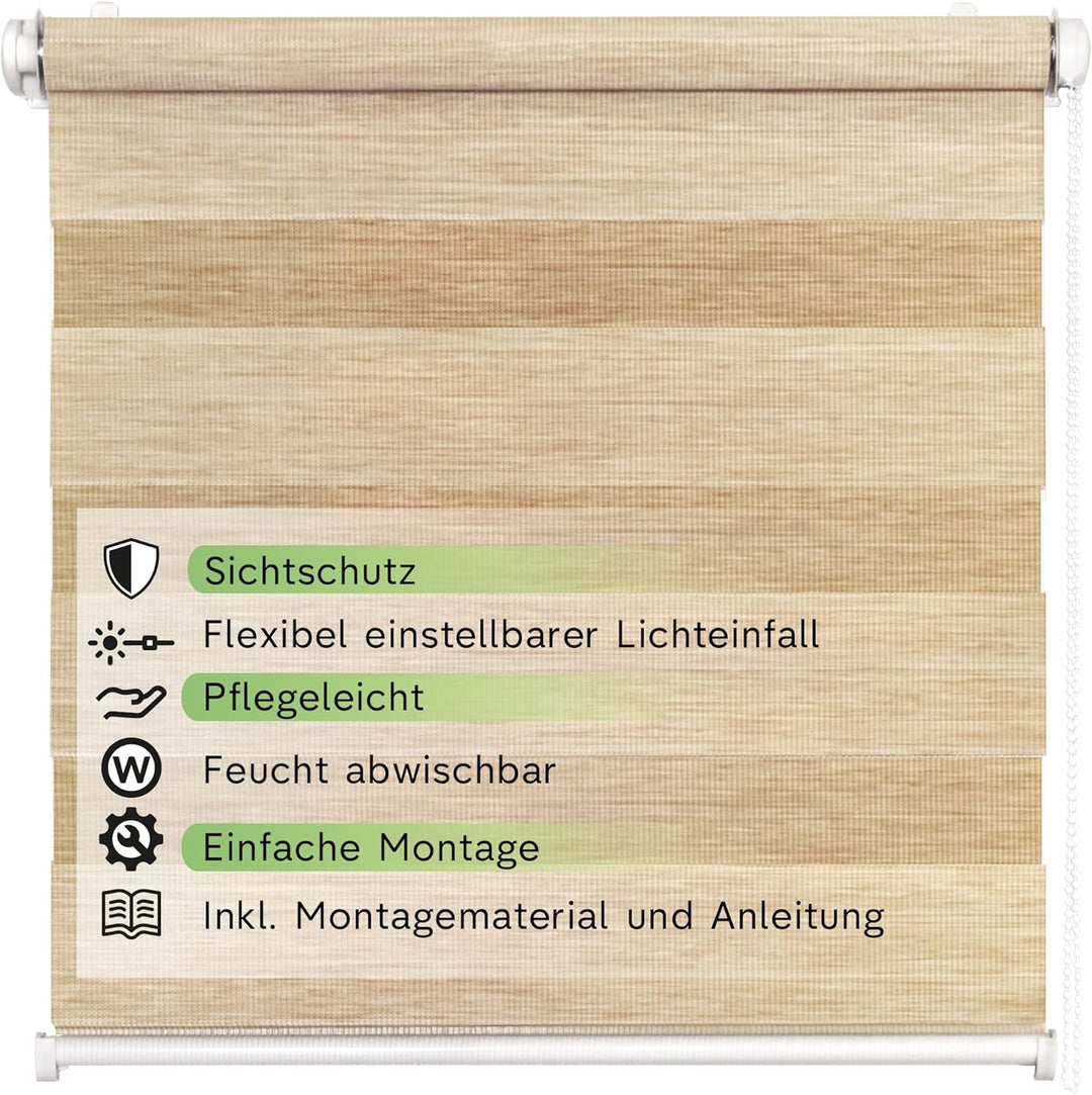 Rikmani Doppelrollo Fensterrollo LUIS Duo-Rollo Klemmfixierung Zebrarollo Seitenzugrollo ohne Bohren