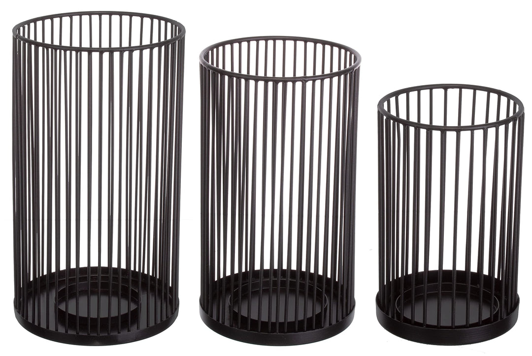 Brandsseller Windlicht Metall Schwarz 3er Set - Höhen 28+23+18 cm Kerzenhalter Teelichthalter
