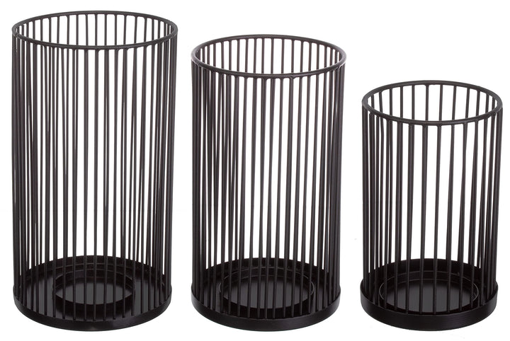 Brandsseller Windlicht Metall Schwarz 3er Set - Höhen 28+23+18 cm Kerzenhalter Teelichthalter