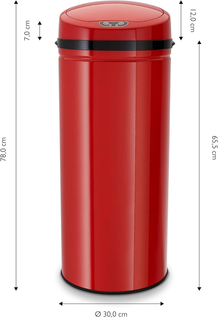 Echtwerk EW-AE-0250 Edelstahl Abfalleimer 42L mit IR Sensor, Inox Red Rot, Rot, Single