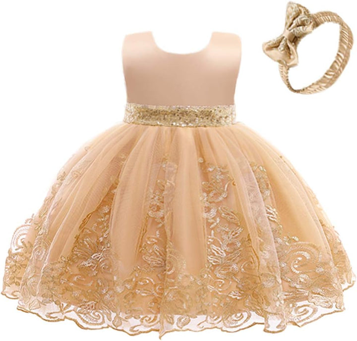 FYMNSI Baby Mädchen Geburtstag Partykleid Taufkleid Rückenfrei Stickerei Ärmellos Abendkleid Formal