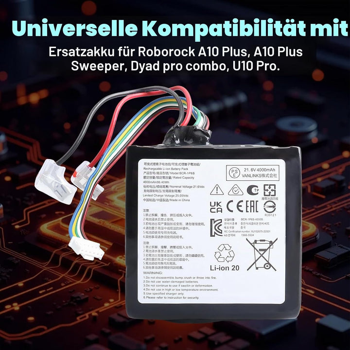 4000mAh Ersatz Akku Kompatibel mit Roborock A10+ultra/A10 Ultra E, Bieten Aussergewöhnliche, Erweite