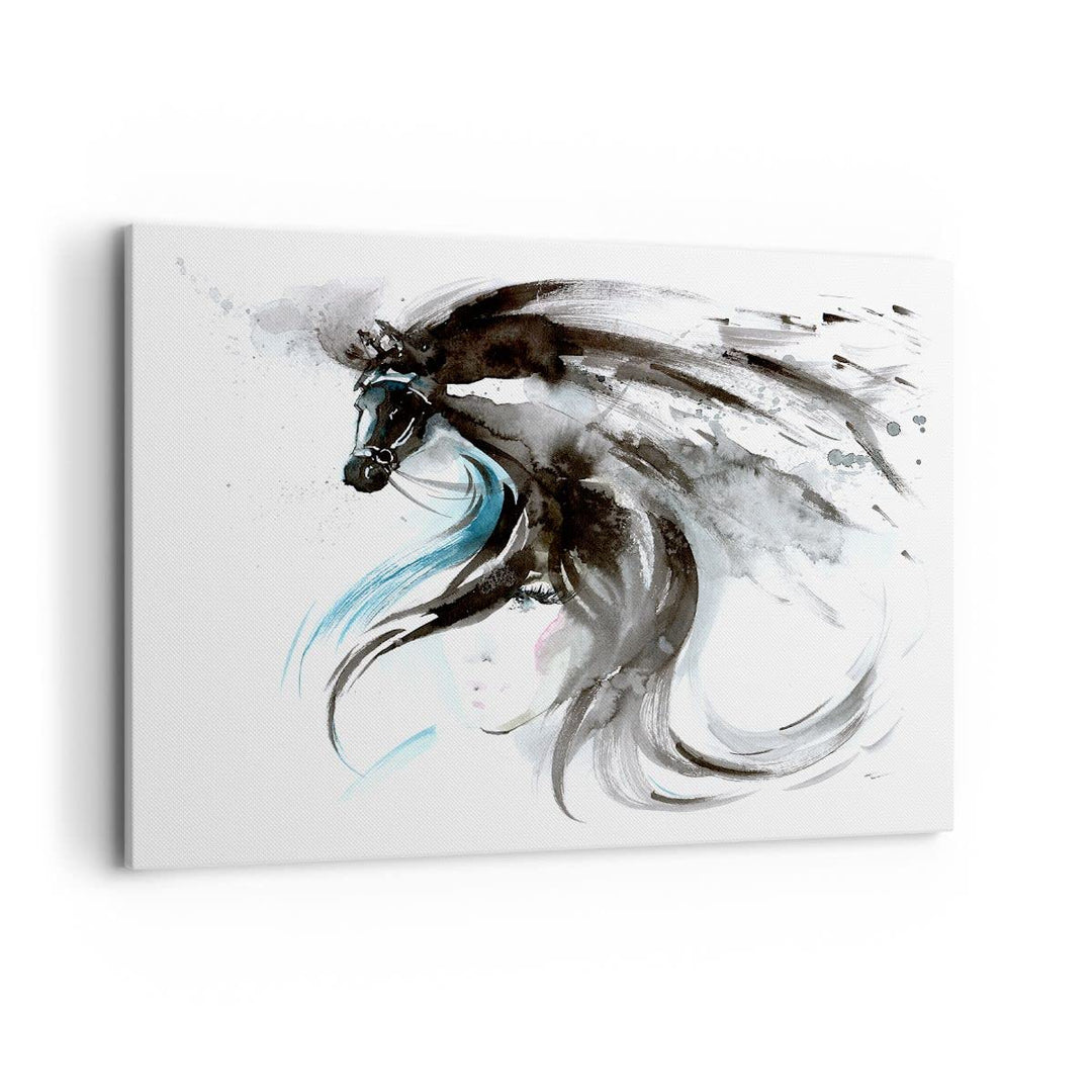 Bilder auf Leinwand 100x70cm Leinwandbild Pferd Streifen Hengst Laufen Gross Wanddeko Bild Schlafzim
