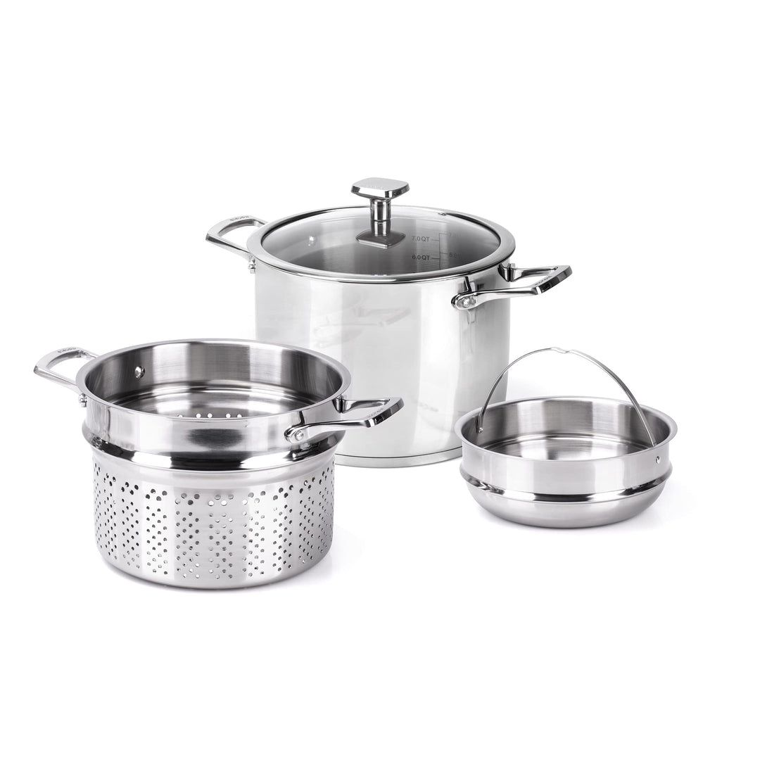 Moneta Accordo Kombi-Kochtopf 24 cm mit Deckel und Doppelkorb, Edelstahl für jedes Herd