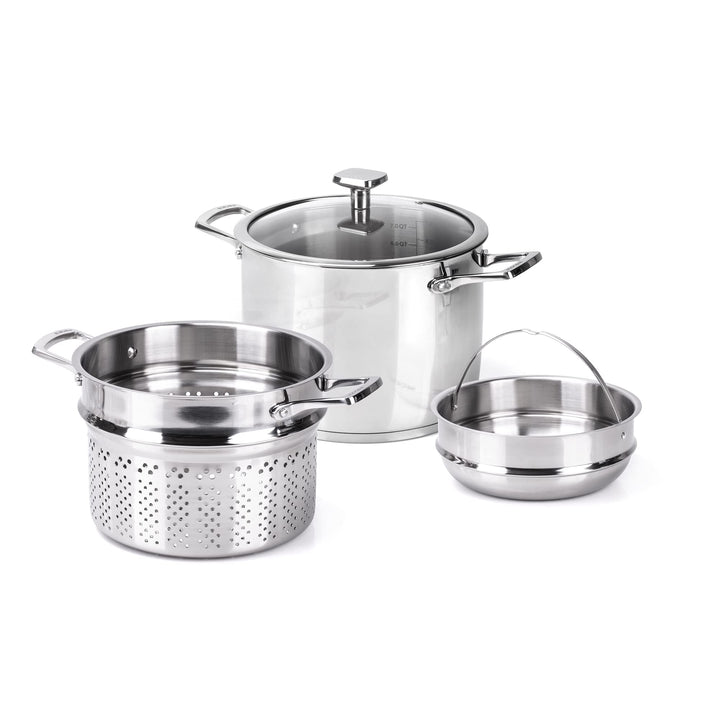 Moneta Accordo Kombi-Kochtopf 24 cm mit Deckel und Doppelkorb, Edelstahl für jedes Herd