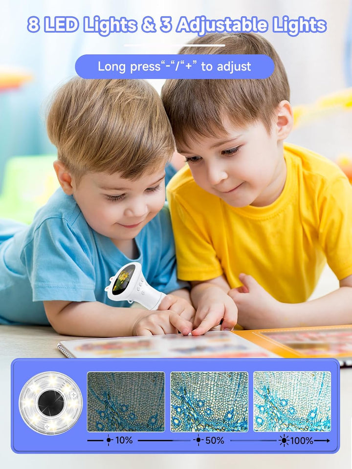 Mikroskop für Kinder, Digitales Taschenmikroskop mit 2,0" IPS-Bildschirm Lupe 200x Vergrösserung, 8