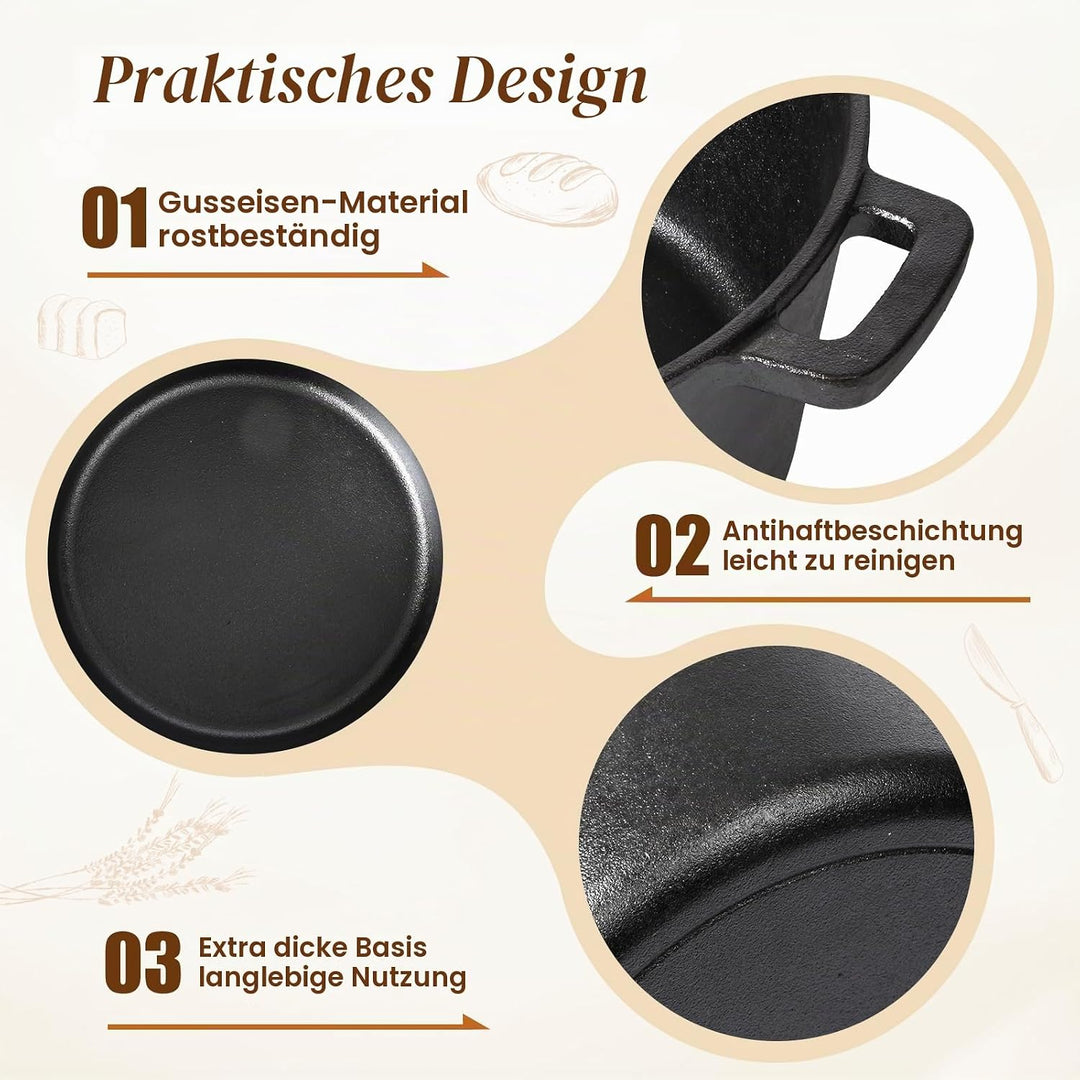 Gusseisentopf mit Gärkorb 26cm, 4.7L Brotbackset für Anfänger mit Sauerteigbackform &amp; Zubehör, Gusse