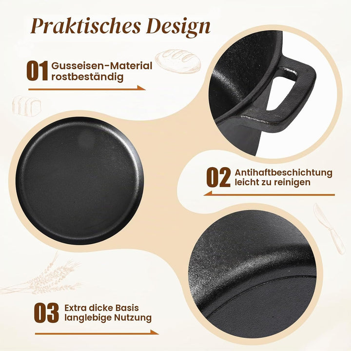Gusseisentopf mit Gärkorb 26cm, 4.7L Brotbackset für Anfänger mit Sauerteigbackform &amp; Zubehör, Gusse