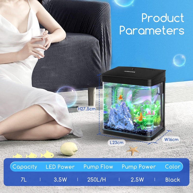 Nobleza - Nano-Fischtank-Aquarium mit LED-Leuchten & Filtersystem, tropischeAquarien, 7 Liter, Schwa