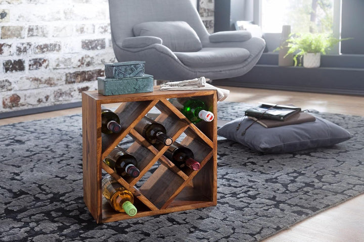 FineBuy Weinregal Massiv-Holz 40x40x25 cm klein stehend, Design Flaschenregal für die Küche, Standre
