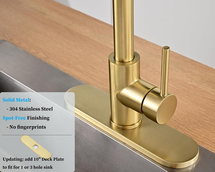 Havin Goldfarbene Küchenarmatur mit ausziehbarem Magnetsprüher, hoher Lichtbogen, Edelstahlmaterial,
