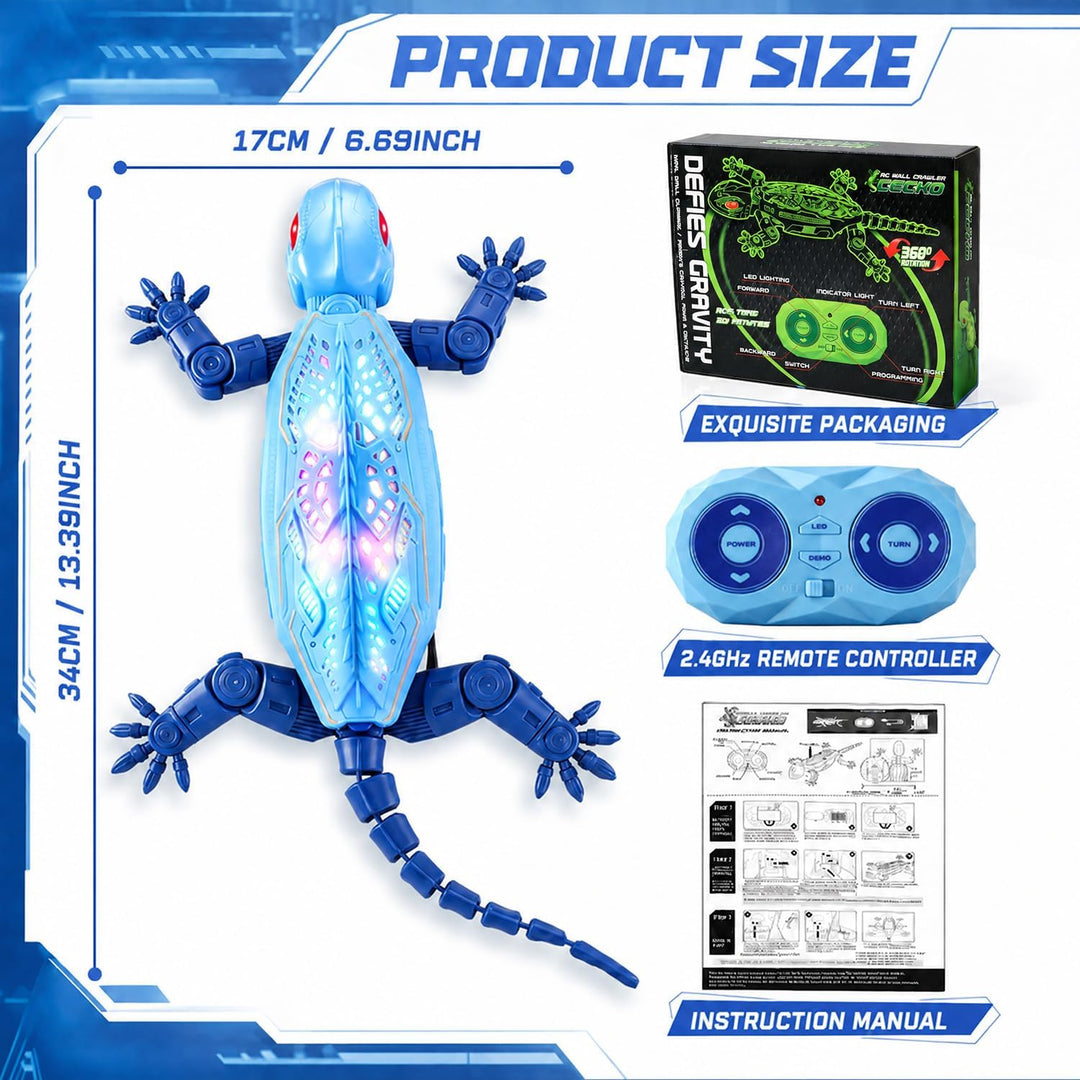 FOTSHARER Blauer Wall Crawler Gecko, wiederaufladbare ferngesteuerte Eidechse mit bunter LED-Beleuch
