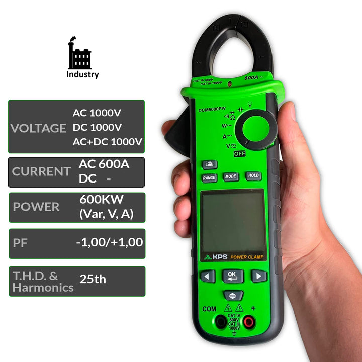 KPS-DCM5000PW Vatimetrische Zange Netzqualitätsmesszange TRMS Leistung 600kW Oberwellen 25. Spannung