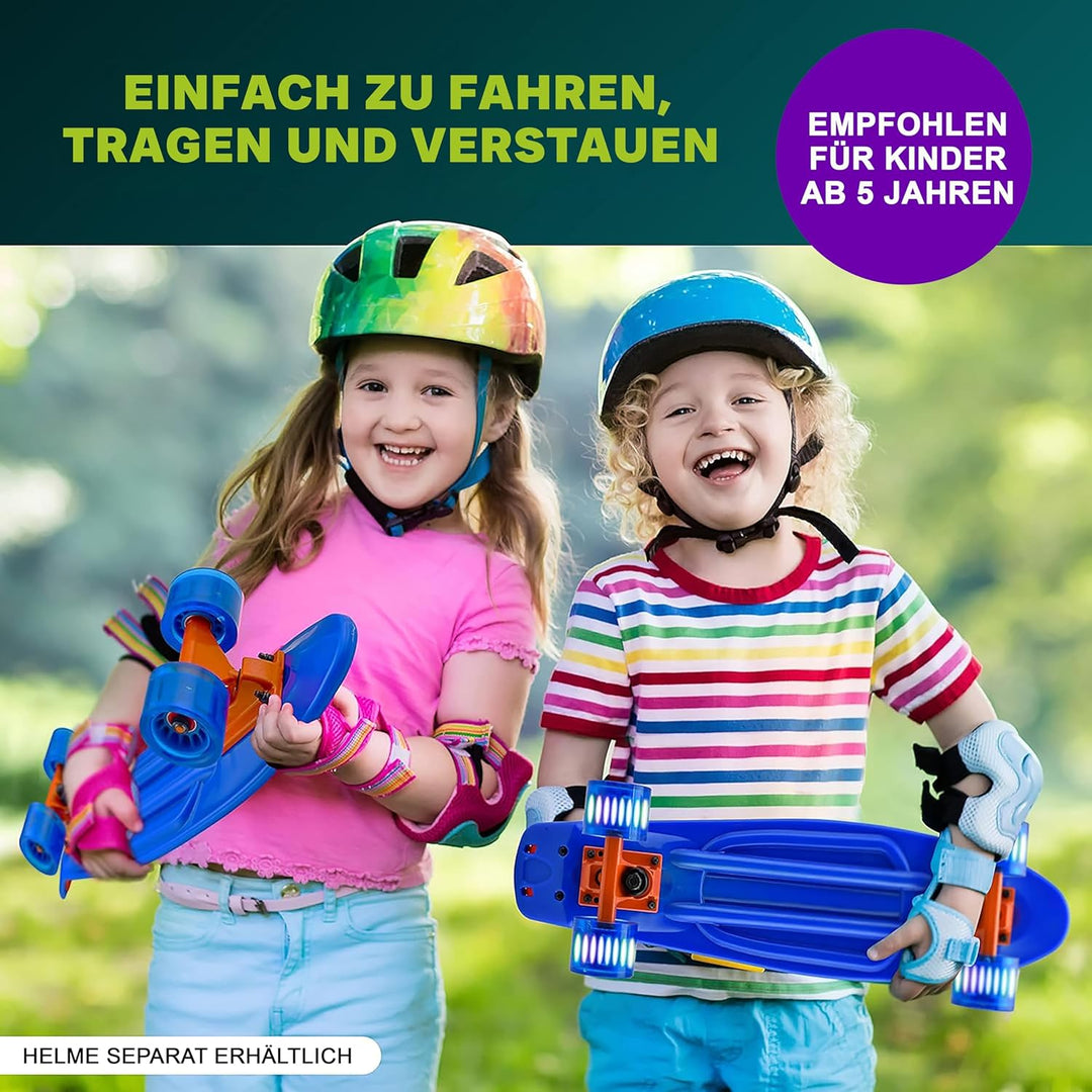 Hurtle Skateboard Kinder ab 6 Jahre, Mini Skateboard mit LED Leuchtrollen, 55cm Pennyboard mit Anti-