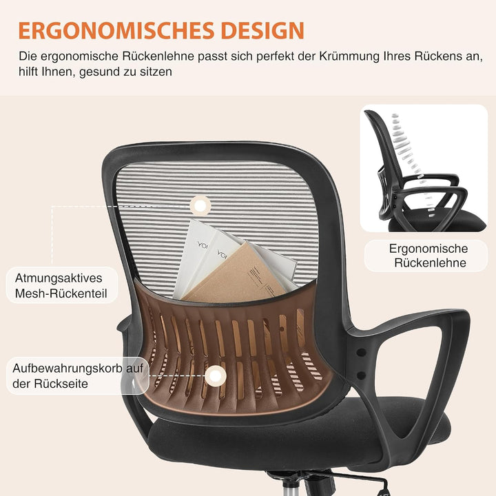 Sweetcrispy Bürostuhl Ergonomisch, Schreibtischstuhl mit Lendenwirbelstütze, Verstellbaren Armlehnen