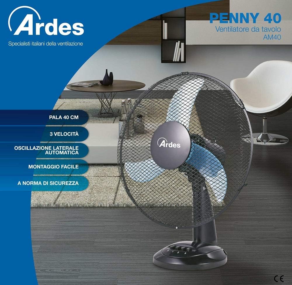 ARDES - Ardes-Tischventilator 40 cm Modell Penny, 3 Flügel, oszillierend, mit verstellbarem Neigungs