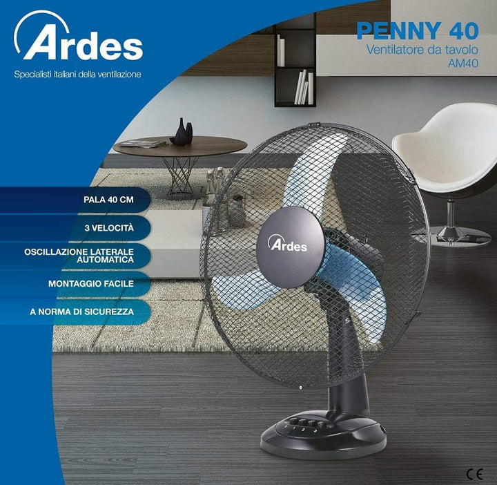ARDES - Ardes-Tischventilator 40 cm Modell Penny, 3 Flügel, oszillierend, mit verstellbarem Neigungs