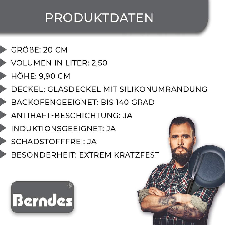 Berndes Balance Induction Kochtopf Enduro, 20 cm, Induktion, Topf extrem Kratzfest, Guss-Optik, allh