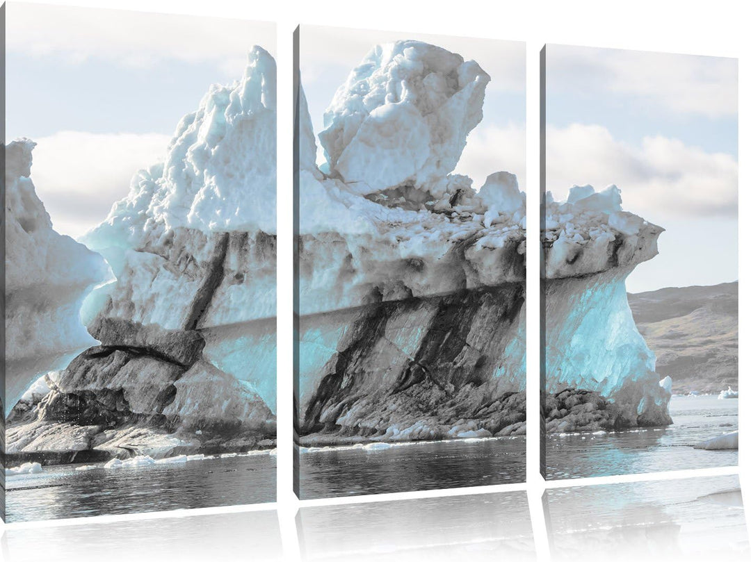 Pixxprint gigantischer Eisberg als Leinwandbild | Grösse: 3 Teilig (120x80) | Wandbild| Kunstdruck |